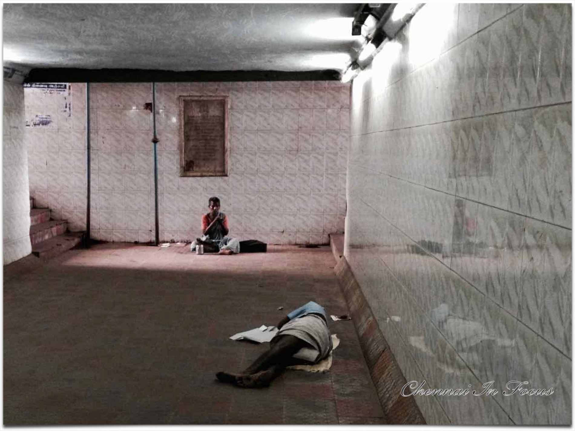 Homeless subway life.